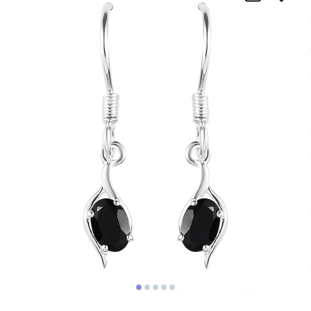 🆕️ Thai Black Spinel Wishbone Fish Hook Earrings in Sterling Silver 1.00 ctw